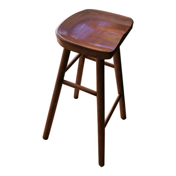 Taburete de bar moderno de pino sin respaldo, asiento contorneado, taburete de mostrador interior con patas de madera