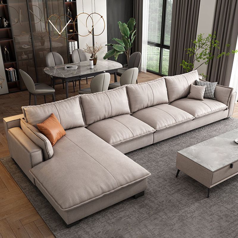 Faux Leather Contemporary Style Square Arm Sectional with Pillows