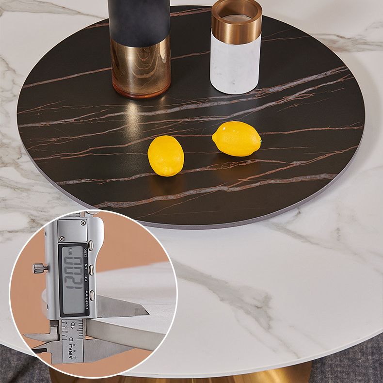 Glam Style Dining Round Table Sintered Stone Table with Turntable for Home