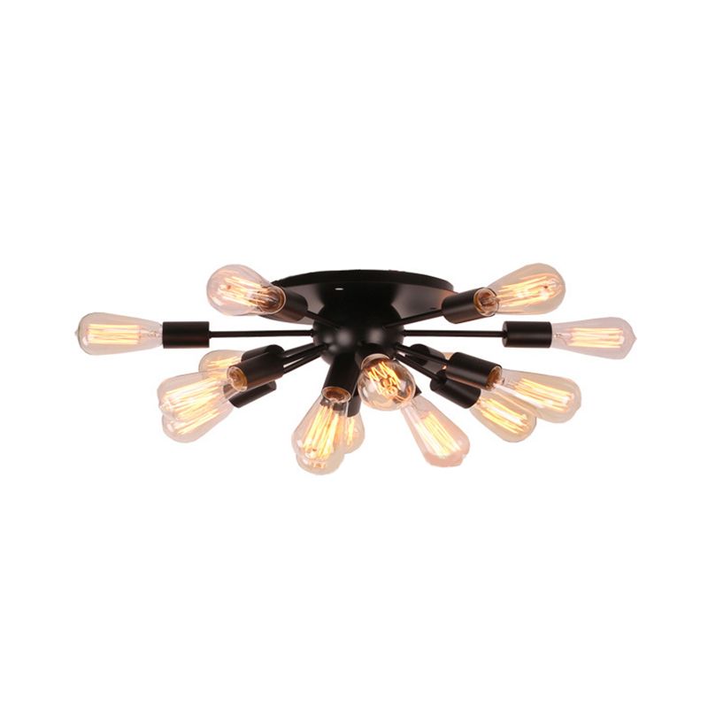 Vintage Industrial Sputnik Suspension Light Multi Light Metallic Semi Flush Ceiling Light in Black for Living Room