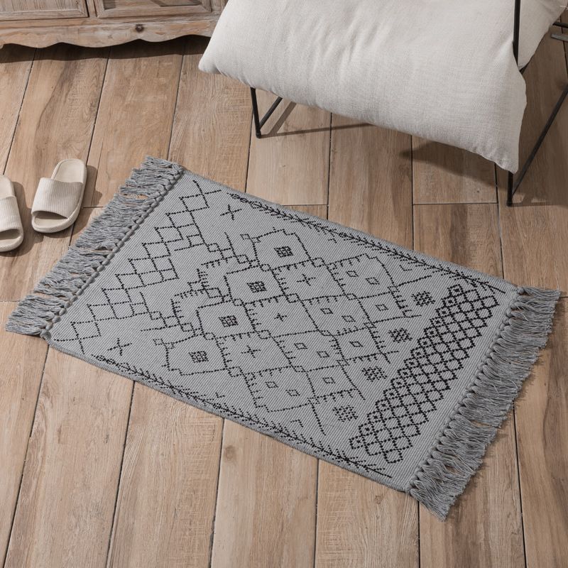 Bohemian Tribal Pattern Rug Cotton Indoor Carpet Washable Fringe Area Rug for Living Room