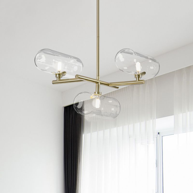 3 lichten eetkamer plafond kroonluchter moderne messing hanglamp met capsule heldere glazen schaduw