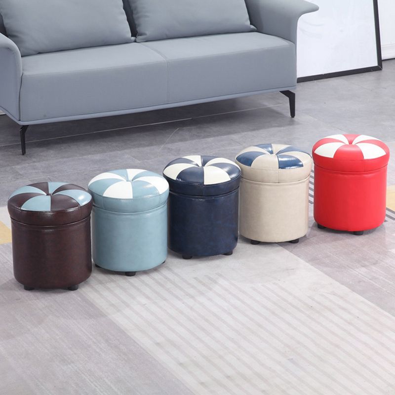 Modern Pouf Ottoman Faux Leather Tufted Geometric Printed Cylinder Shape Ottoman