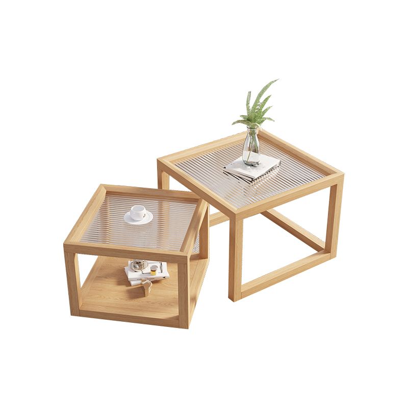 Frame Base Coffee Table Square Natural Wood Cocktail Table with Drawer