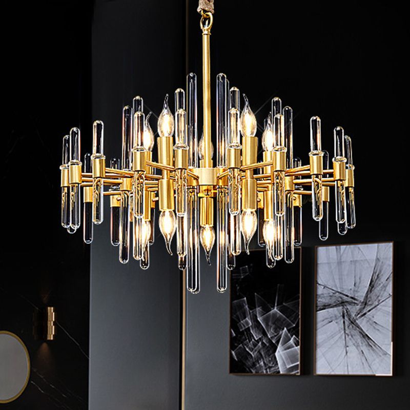 Metallic Radiating Chandelier Lighting Minimalist Gold Pendant Light with Crystal Rod Decor