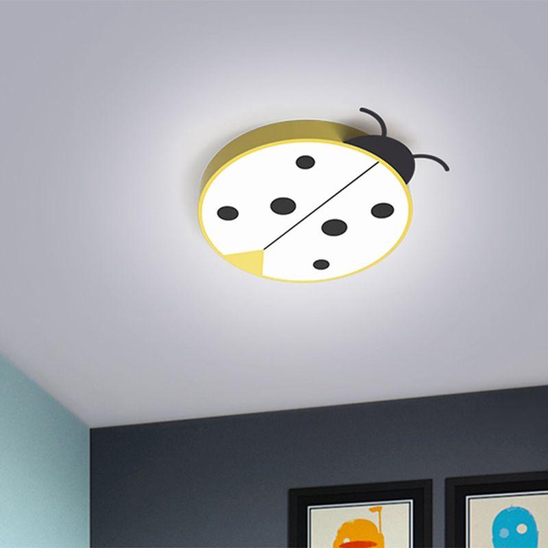 Ladybug Flush Mount Light Fixture Cartoon Acrylic Rose Red/Yellow LED Flushmount Lighting for Children Bedroom