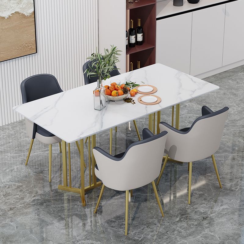 Modern Sintered Stone Top Standard Dining Set White Rectangle Shape Dining Set with Double Pedestal
