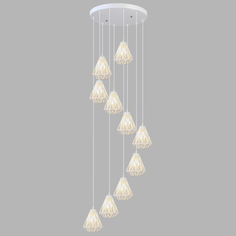 Geometric Cage Staircase Multi Ceiling Lighting Metallic Suspension Light Fixture