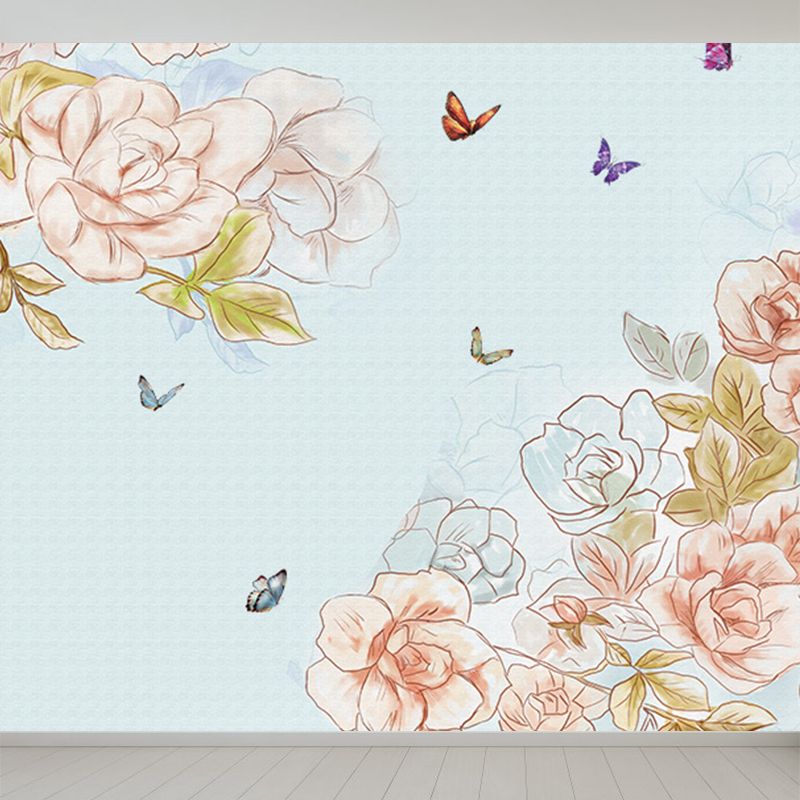 Papier peint mural contemporain avec branches de fleurs, Art mural décoratif de couleur douce pour le salon