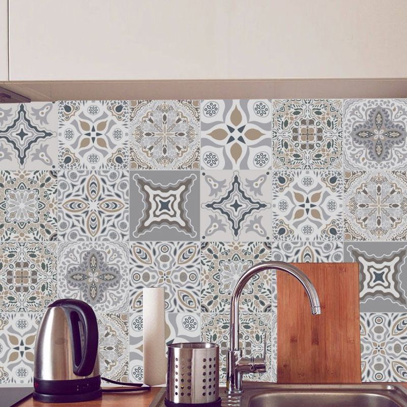 Adhesive Moroccan Tile Wallpaper Panels Boho-Chic PVC Wall Covering, 8' L x 8" W