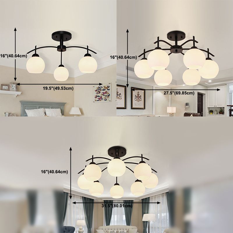 Retro Black Techo Flush Ligero de vidrio blanco Luz de semi descarga Luz