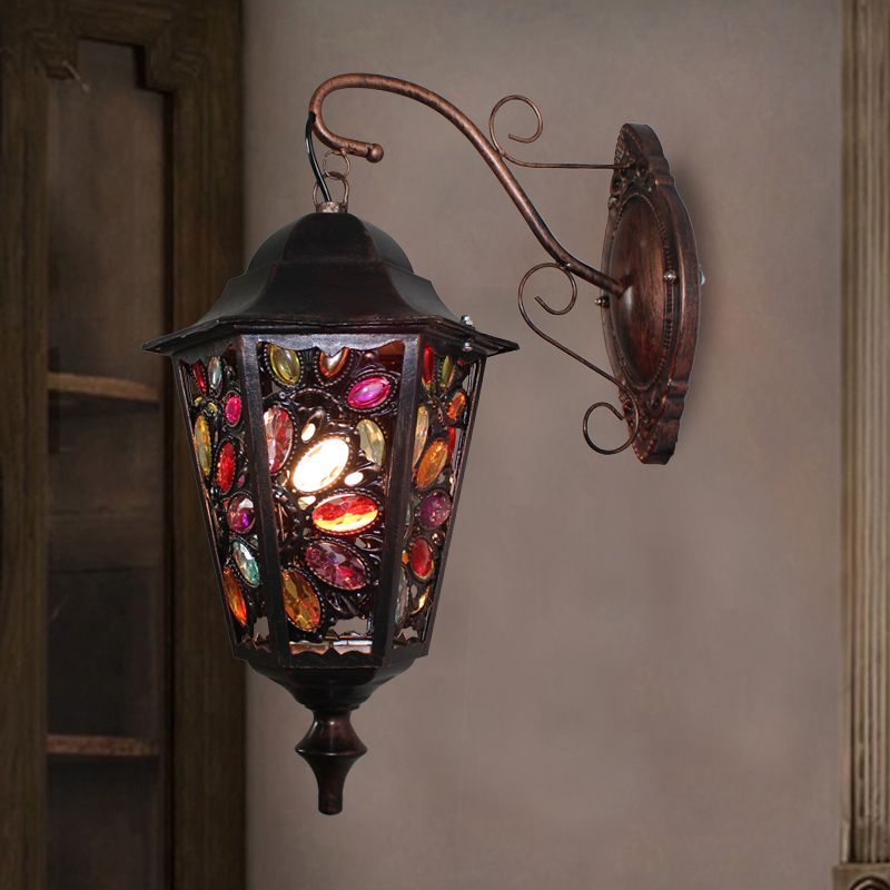1 Hoofdbloem/Cirkel SCONCE LAMP BOHEMISCHE Zwarte metalen Wandlamp met gebogen arm voor restaurant