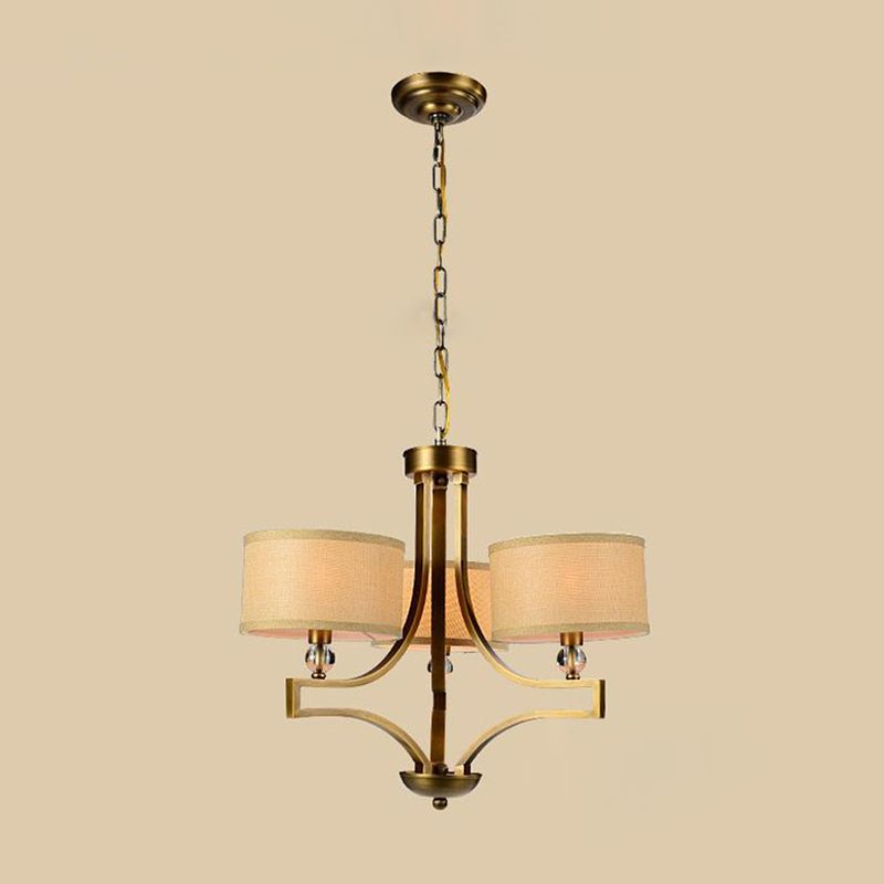 3/6 Lights Ceiling Light Traditional Drum Fabric Hanging Chandelier in Beige for Living Room