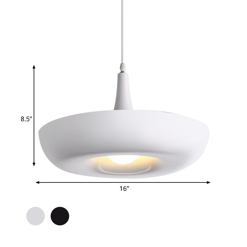 Trumpet Aluminum Hanging Lamp Nordic 1 Bulb White/Black Pendant Ceiling Light with Curled Edge