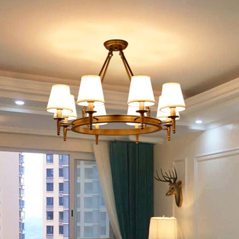 Iluminación de lámpara de anillo minimalista metálico 8 cabezas de la sala de estar luz colgante con sombra de tela cónica
