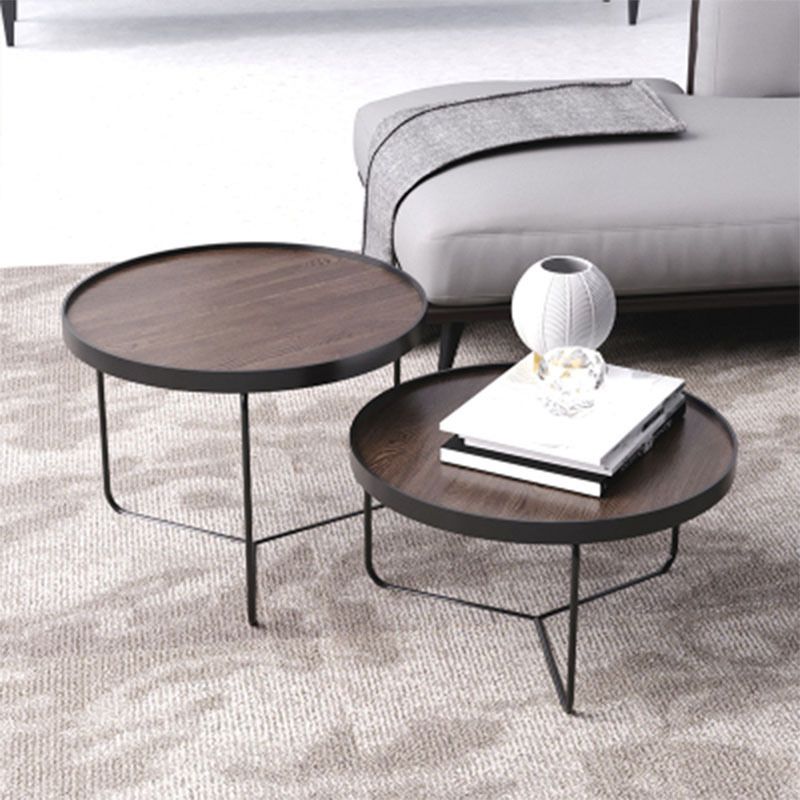 Nordic Style Round Solid Wood Table Metal Cross Legs Base Coffee Table