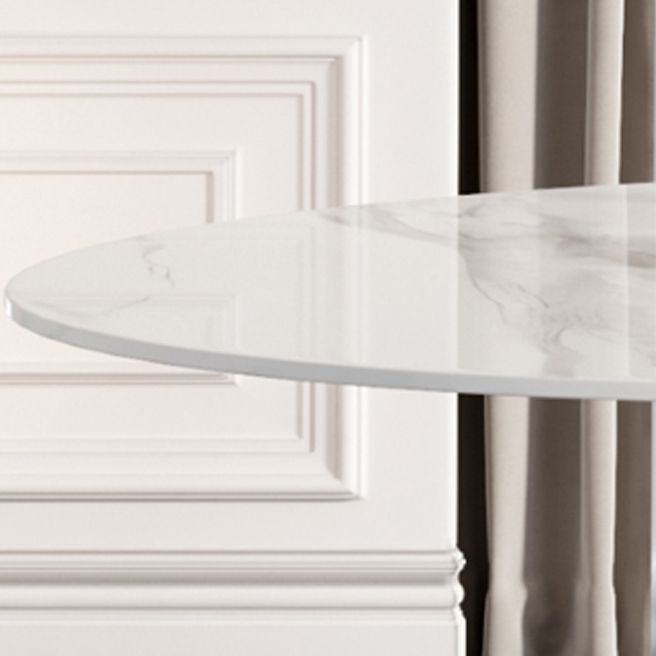 Round Traditional Luxury Dining Room Table White Sintered Stone Table with White Pedestal Base