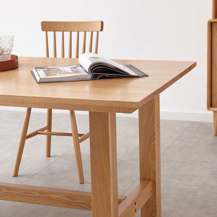 Natural Color Rectangle Solid Wood Dining Table with Trestle Base