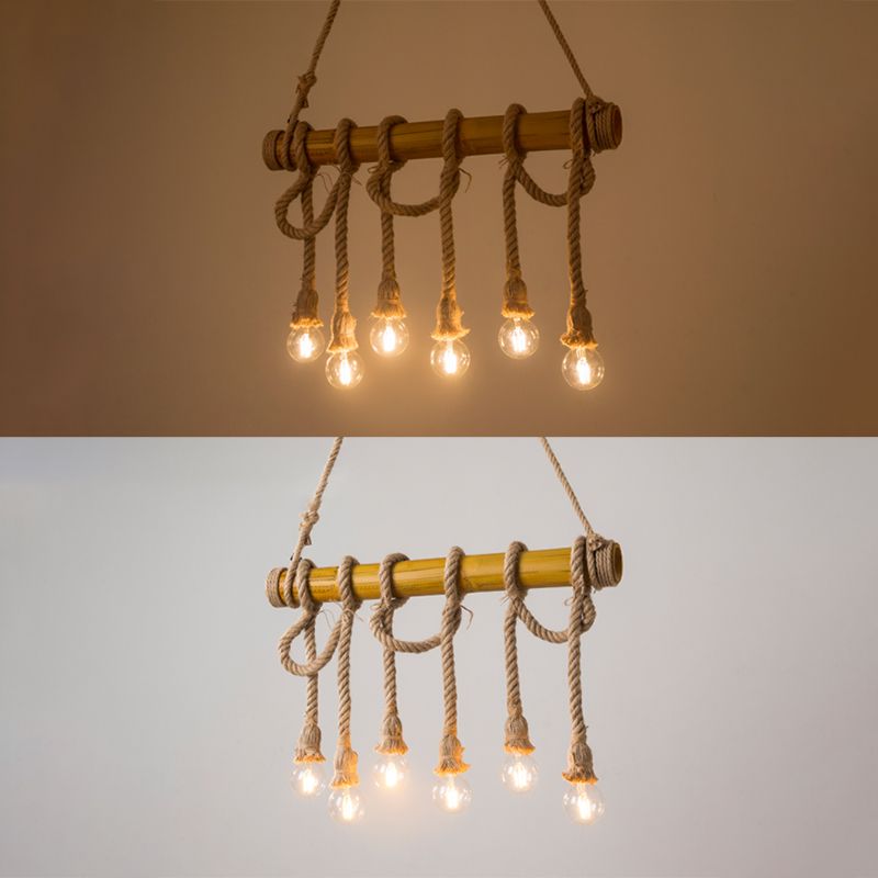 Luce a ciondolo dell'isola di bambù marrone in tela industriale in stile retrò la luce del soffitto per il ristorante