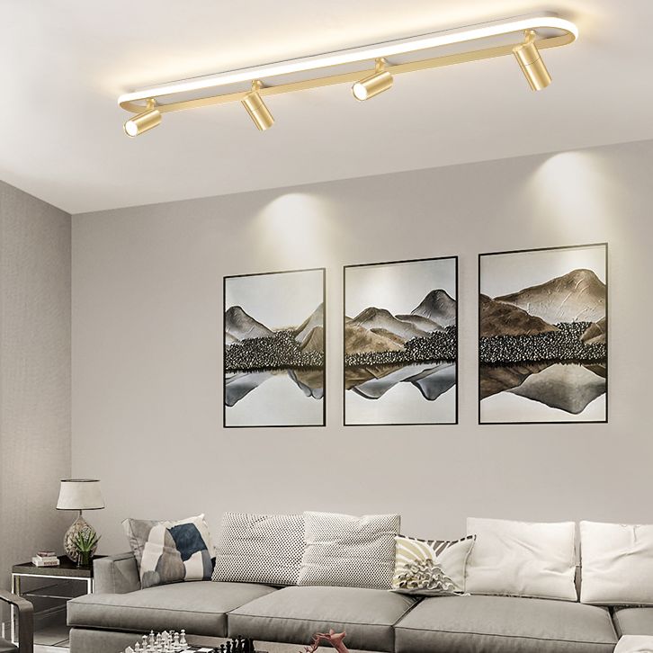 Gold Oblong LED Semi Flush Mount in Modern Simplicity Metal Ceiling Light for Living Room