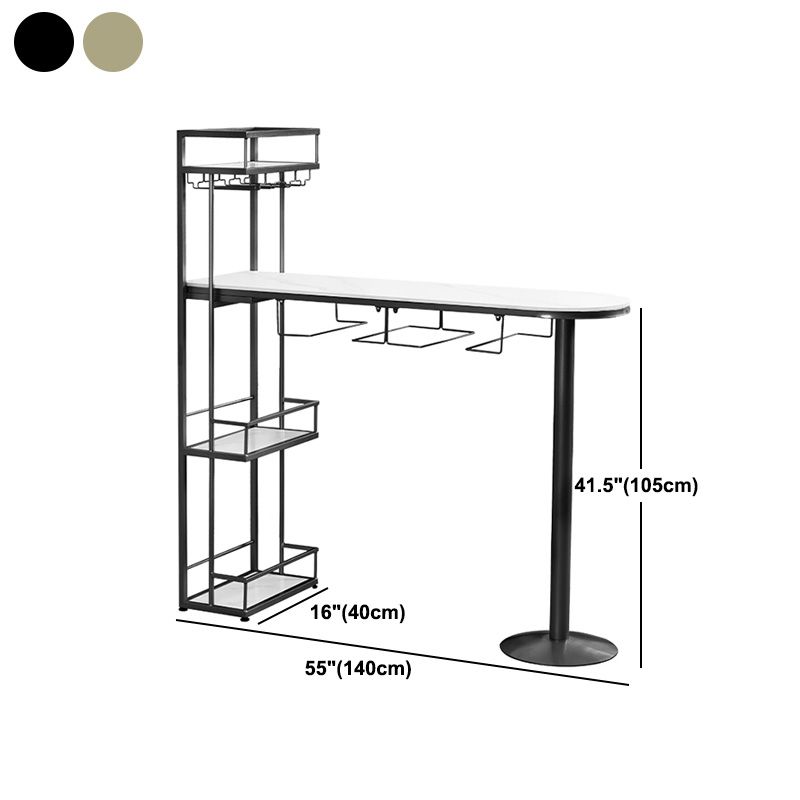 Contemporary Stone Bar Table Set 1/3 Pcs Metal Base Bar Table with Adjustable Stools