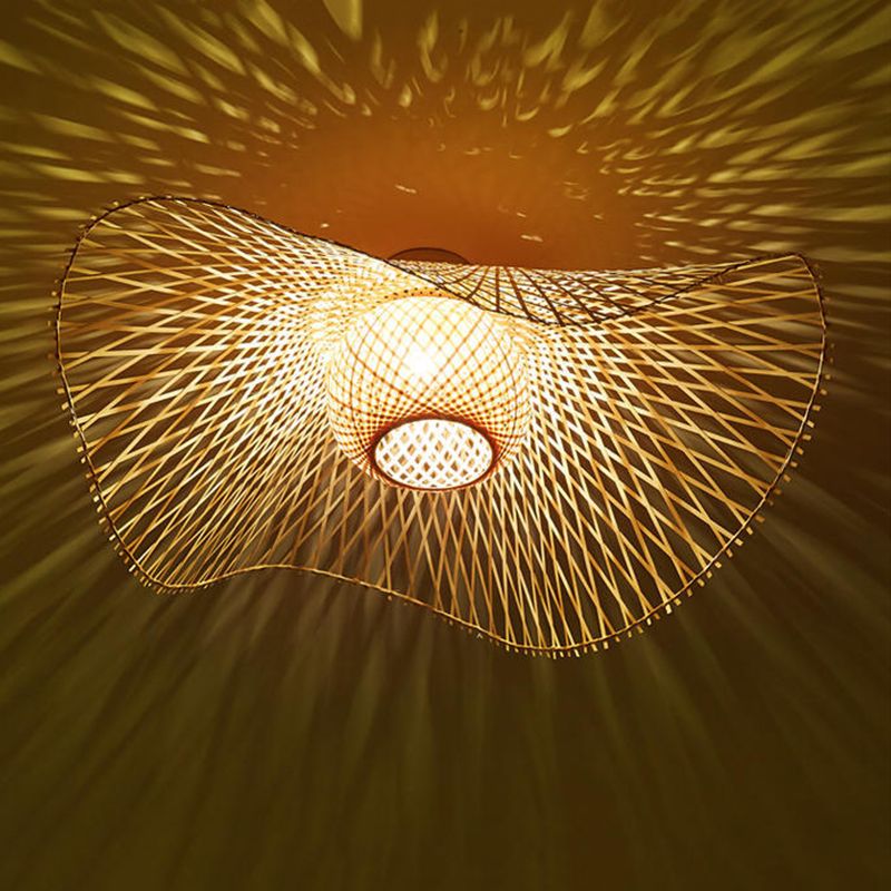 Japanese Style Bamboo Flush Mount 1-Light Ceiling Light Fixture for Dining Room