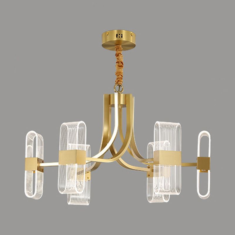 Shaded Chandelier Lighting Fixture Simplicity Metal Dinning Room LED Pendant Light Fixture in Gold