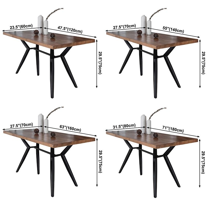 Rectangle Industrial Dining Table Wood Color Fixed Table with Solid Wood
