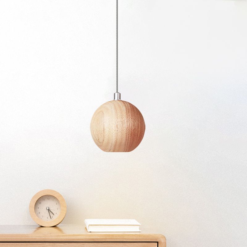 Sfera lampada a ciondolo a goccia in legno semplice 1 testa lampada a soffitto a led beige per sala da studio
