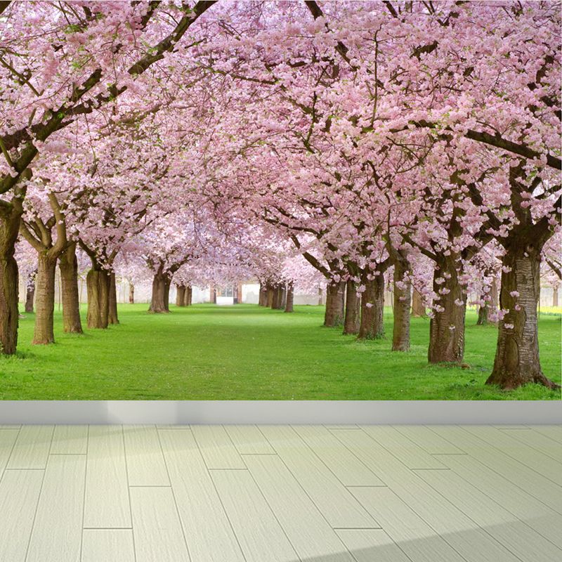 Extra Large Modern Mural Wallpaper in Pink Cherry Trees Wall Decor, Custom Printed