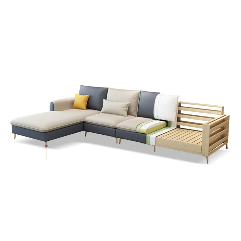 Glam Faux Leather Square Tufted Sofa Grey and Beige Sofa Chaise