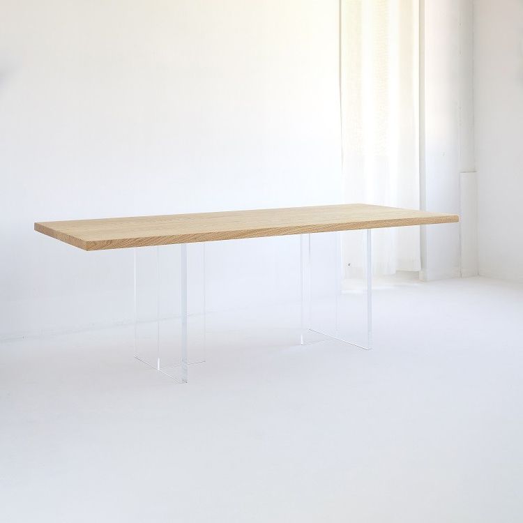 Modern Pine Wood Table for Restaurant Rectangle Dining Table with Acrylic Double Pedestal