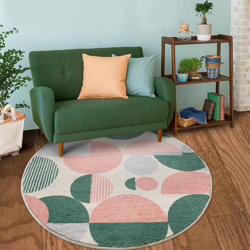 Contemporary Geometric Rug Green Polyester Indoor Carpet Washable Area Rug for Home Decor