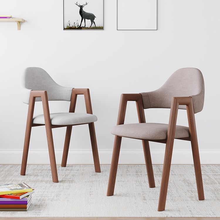 Contemporary Brown Kitchen Dining Arm Chair Wood Opening Back Dining Arm Chair