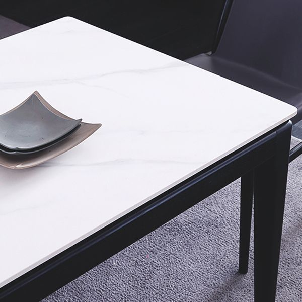 Rectangle 4 Legs Dining Table Mid-Century Modern White Fixed Table of Sintered Stone