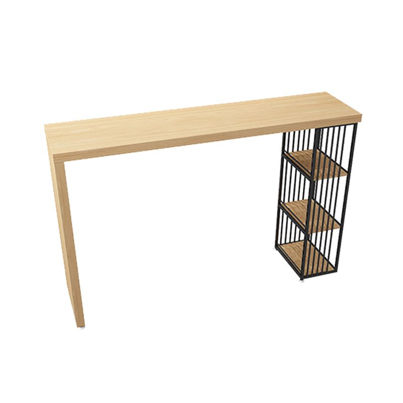 Solid Wood Bar Table Rectangle Dining Table with Storage Shelves