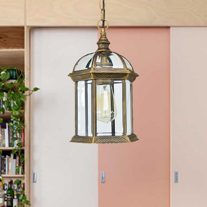 Black/Bronze/Gold Lantern Assicidio Light con tonalità in vetro trasparente 1 lampadina 8 "/9.5"/12 "W illuminazione esterna vintage