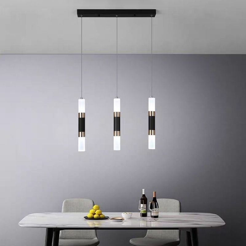 Acrylic Cylindrical LED Pendant Light in Modern Concise Style Wrought Iron Hanging Lamp for Bedroom