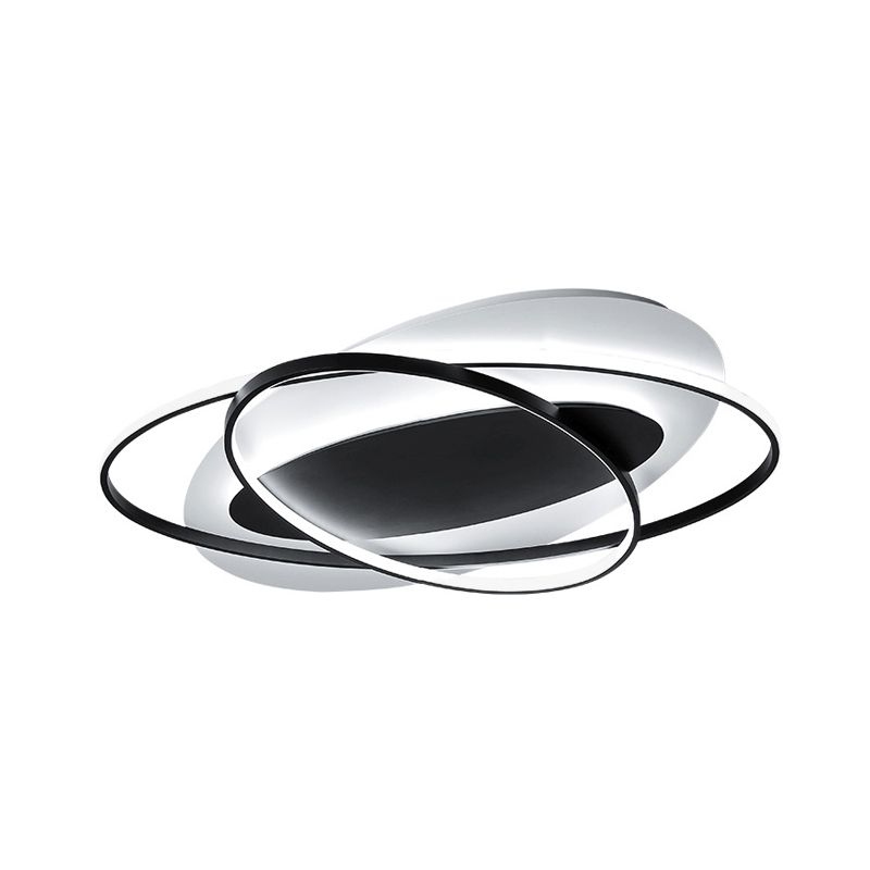 Oval Ring Acrylic Flushmount Lighting Modern White and Black LED Ceiling Flush in Warm/White Light for Bedroom
