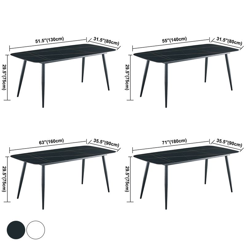 Contemporary Dining Table Sintered Stone Dining Table with 4 Metal Legs