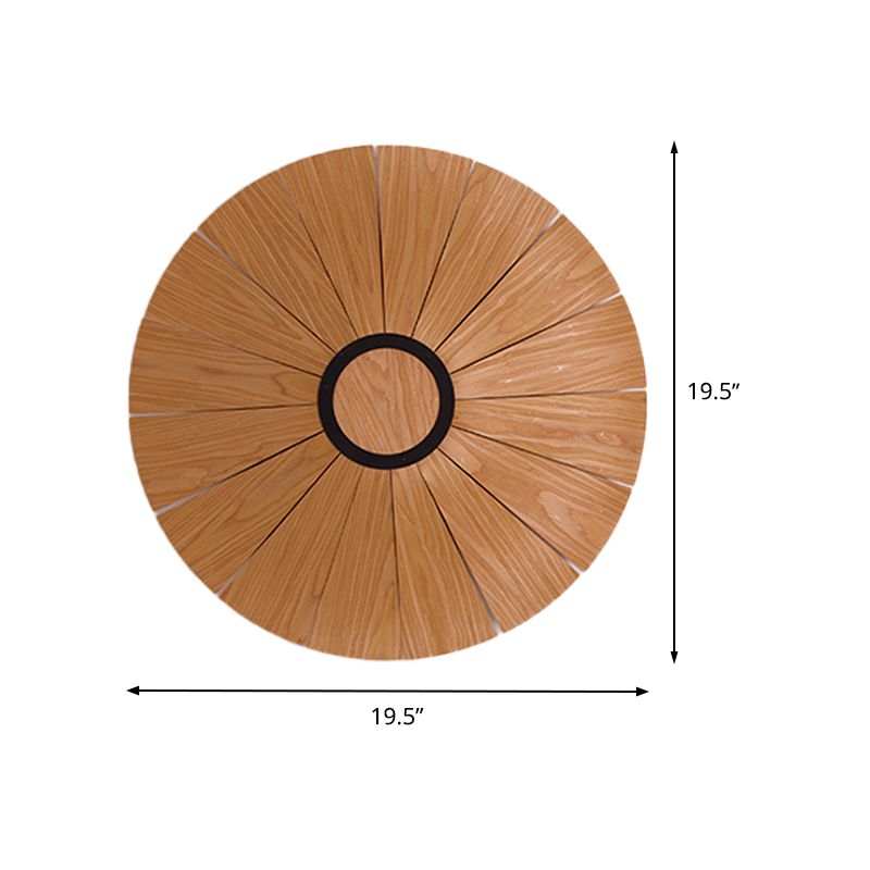 1 Bulb Dining Room Hanging Lamp Asia Dark Khaki Pendant Lighting Fixture with Round Wood Shade