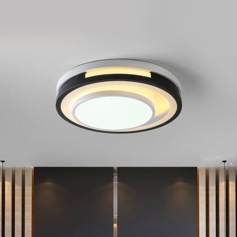 Black-White Cutouts Round Flush Light Modernist Iron LED Close to Ceiling Lamp in Warm/White Light