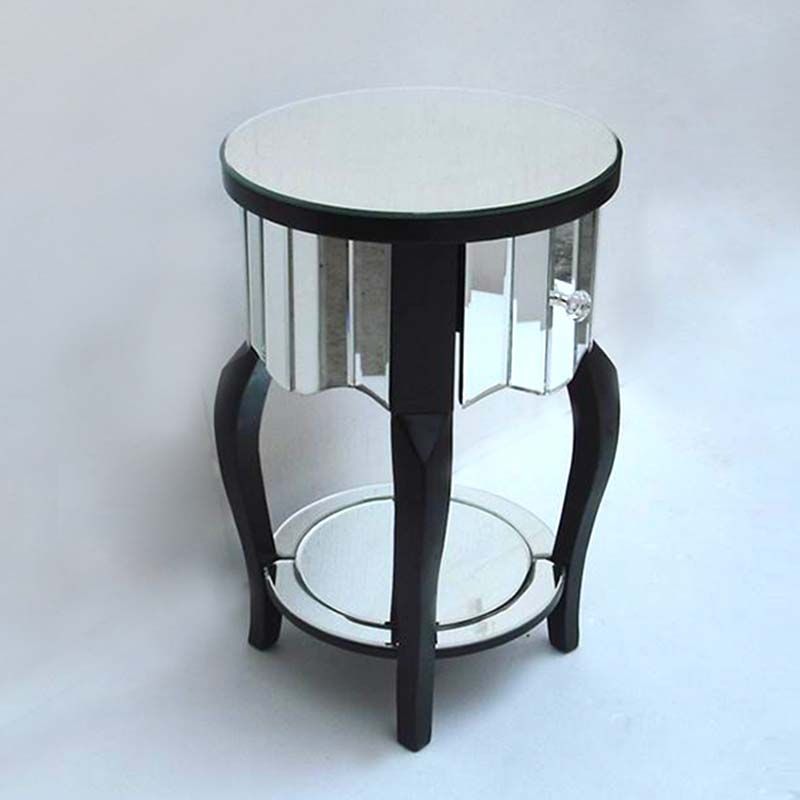 Round Glass top Side End Table Contemporary 23.6" Tall 4 Legs End Table