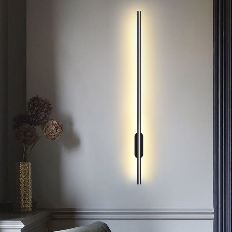 Black Rod LED Wall Lamp Fixture Simple Style Metallic Sconce Light for Living Room