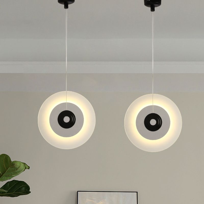 Moderne LED -hanglamp met een witte glazen schaduw Zwart/gouden cirkelvormige hanglamp, 12 "/14"/16 "W