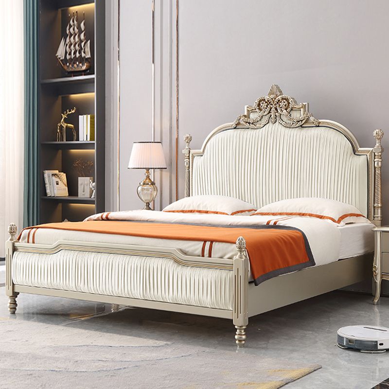 Victorian Upholstered Bed Frame with Nailhead Mattress Included Solid Wood Standard Bed