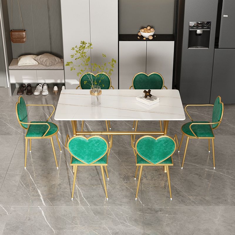 Mesa de comedor rectangular de lujo tradicional de metal Mesa de piedra sinterizada con caballete