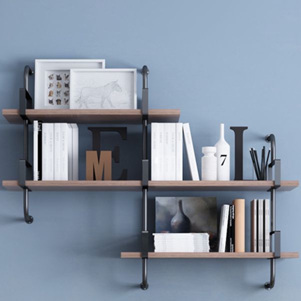 Contemporary Pine Solid Wood Bookcase Wall Mounted Metal Frame Closed Back Bookshelf