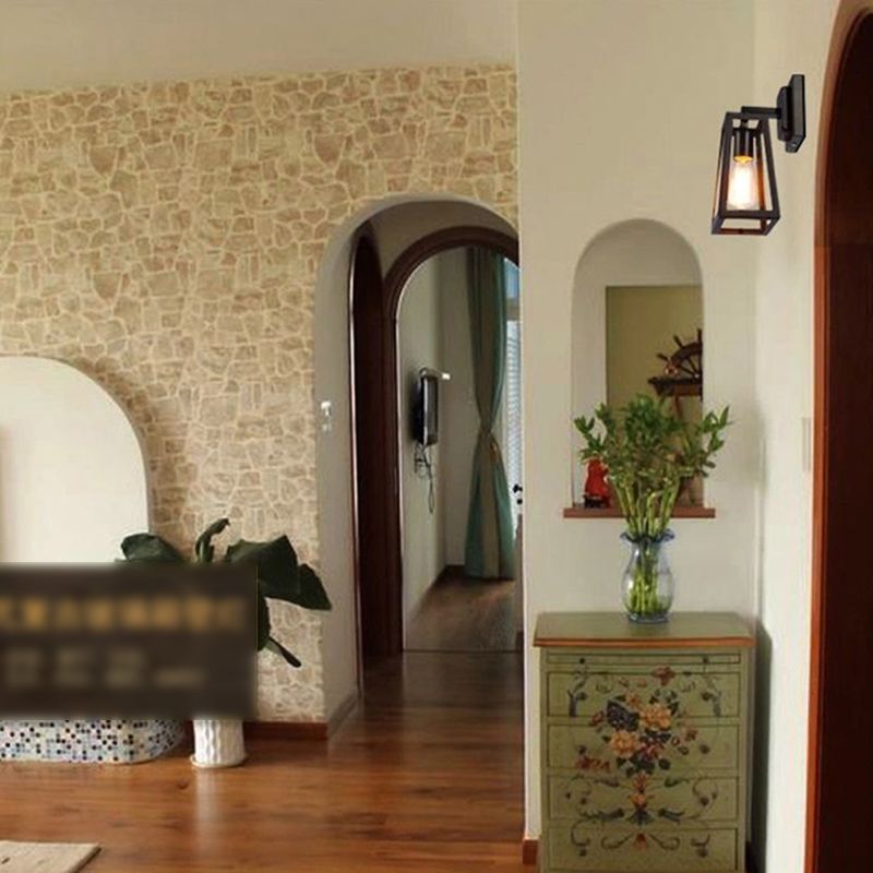 1 Light Geometric Wall Mounted Light Fixture Industrial Glass Wall Lighting Ideas Lights in Black