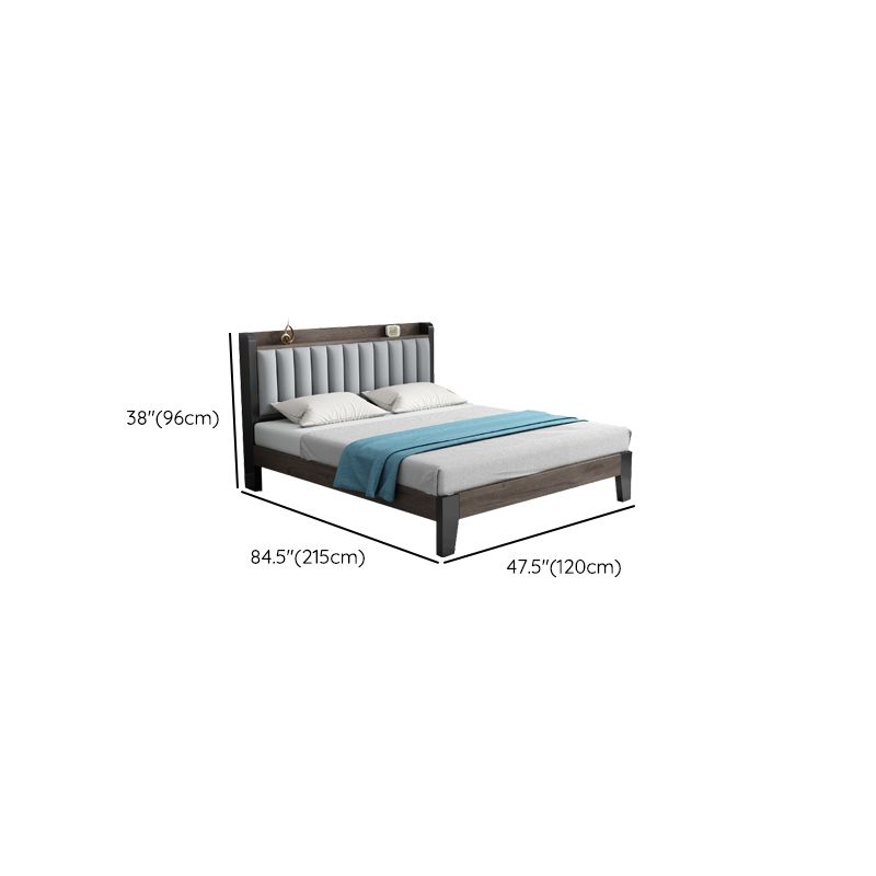 Solid Wood Panel Bed with Upholstered Headboard Standard Bed with Shelves
